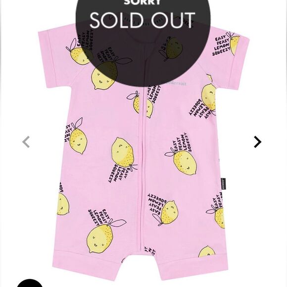 Wondersuit Zip Romper Short Slv Easy Peasy Lemon Squeezy Pink/Yellow‎ 12-18M Nwt - Picture 3 of 5